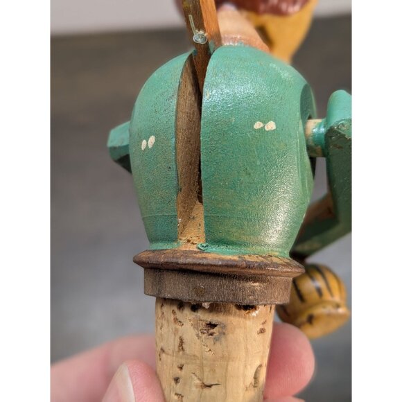 Vintage Hand-Carved Mechanical Cork Bottle Stopper Man Drinking Wine - Picture 11 of 15